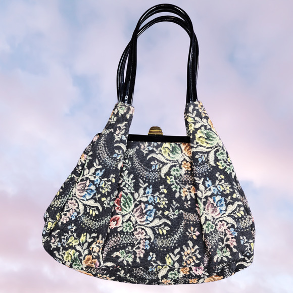 Vintage Handbags - Vintage 60s Floral Carpet Hobo Bag Retro Purse Tapestry Boho Handbag Cottagecore